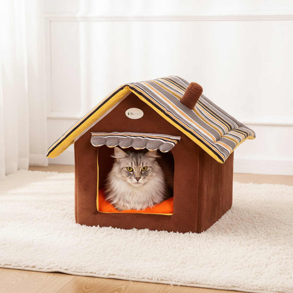 Striped Foldable Pet House Bed